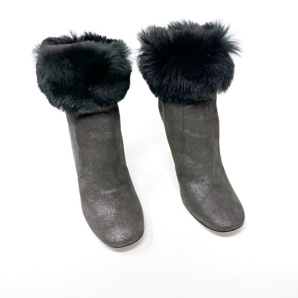 Jimmy Choo Tempo Bootie EU 40 Brown Shimmer Suede Shearling Fur Lined Heels - Picture 3 of 13